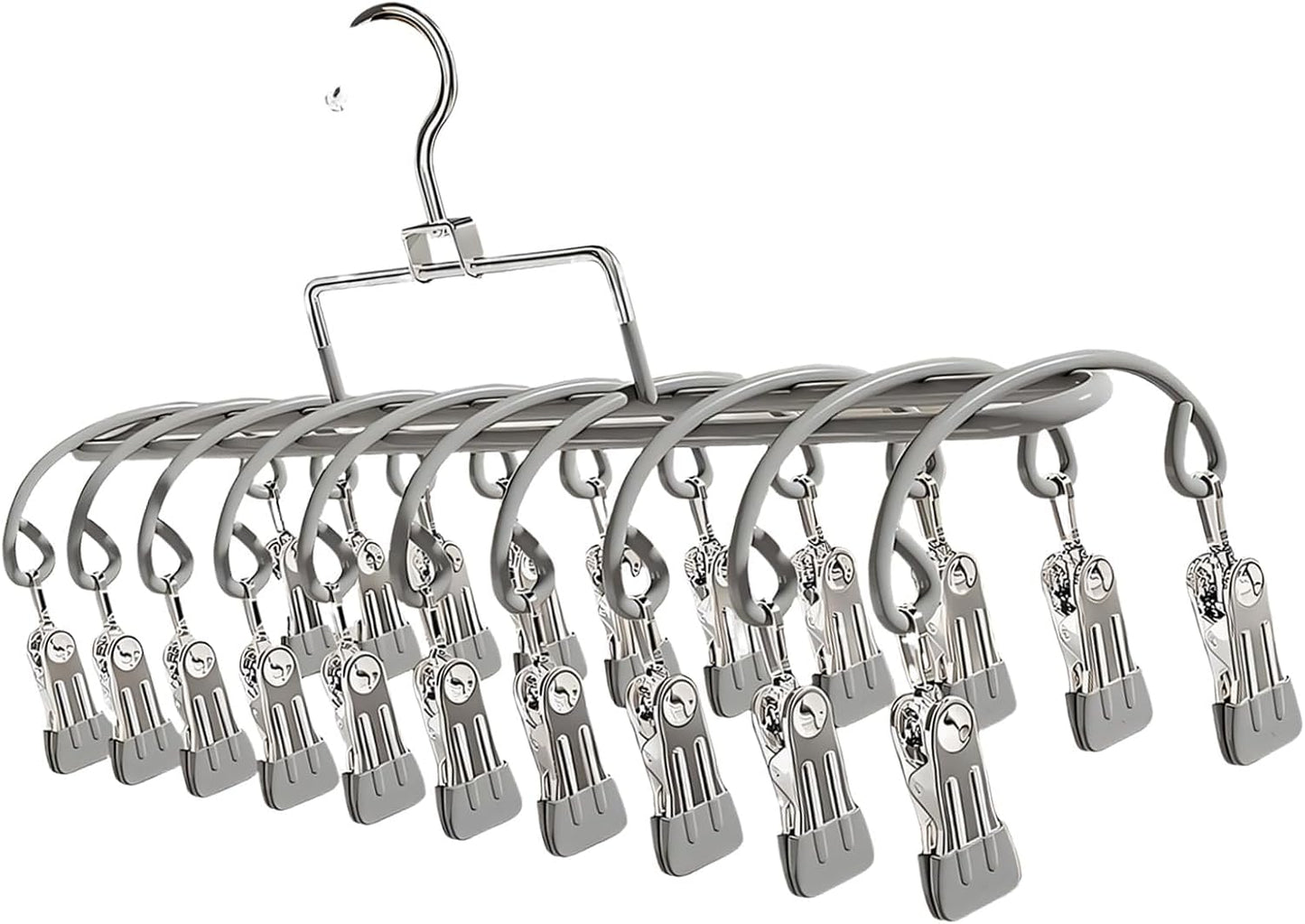 20 Clips Laundry Hanger with Strong Grip Clothespins, Space Saving Sock Drying Rack for Underwear Baby Clothes Towels, Hanging Laundry Organizer for Indoor Outdoor Use,（Blue）