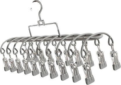 20 Clips Laundry Hanger with Strong Grip Clothespins, Space Saving Sock Drying Rack for Underwear Baby Clothes Towels, Hanging Laundry Organizer for Indoor Outdoor Use,（Blue）