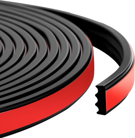 Ribbed Foam Rubber Seal, EPDM Rubber Weather Stripping with 3M 4011 Acrylic Foam Tape Self-Adhesive Bulkhead Seal Gasket Strip for Garage Door/Window/RV/Boat/Automotive/Marine (0.5" W, 25Ft)