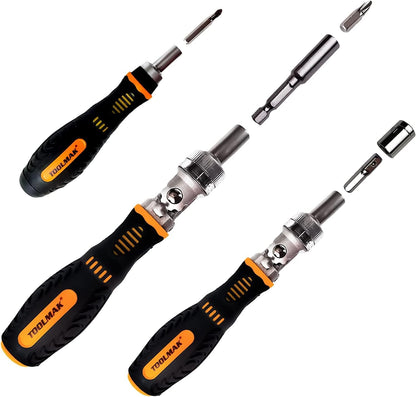 TOOLMAK 61pcs Ratcheting Screwdriver, Socket & Precision Bit Set | Cr-V Steel, Rotatable Handle, Storage Case Included, Ideal for Bike, Watch & Glasses Repair