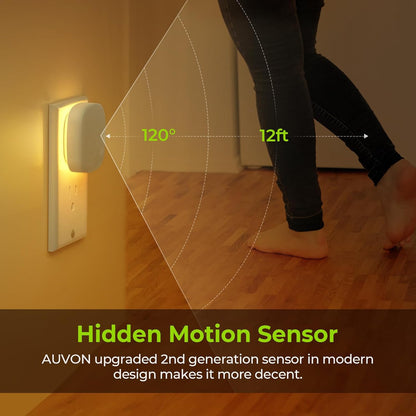 AUVON Plug-in LED Backlit Night Light with Motion Sensor & Dusk to Dawn Sensor, Dimmable Cool White Nightlight with 1-50 lm Adjustable Brightness for Bedroom, Bathroom, Stairs, Hallway (4 Pack)