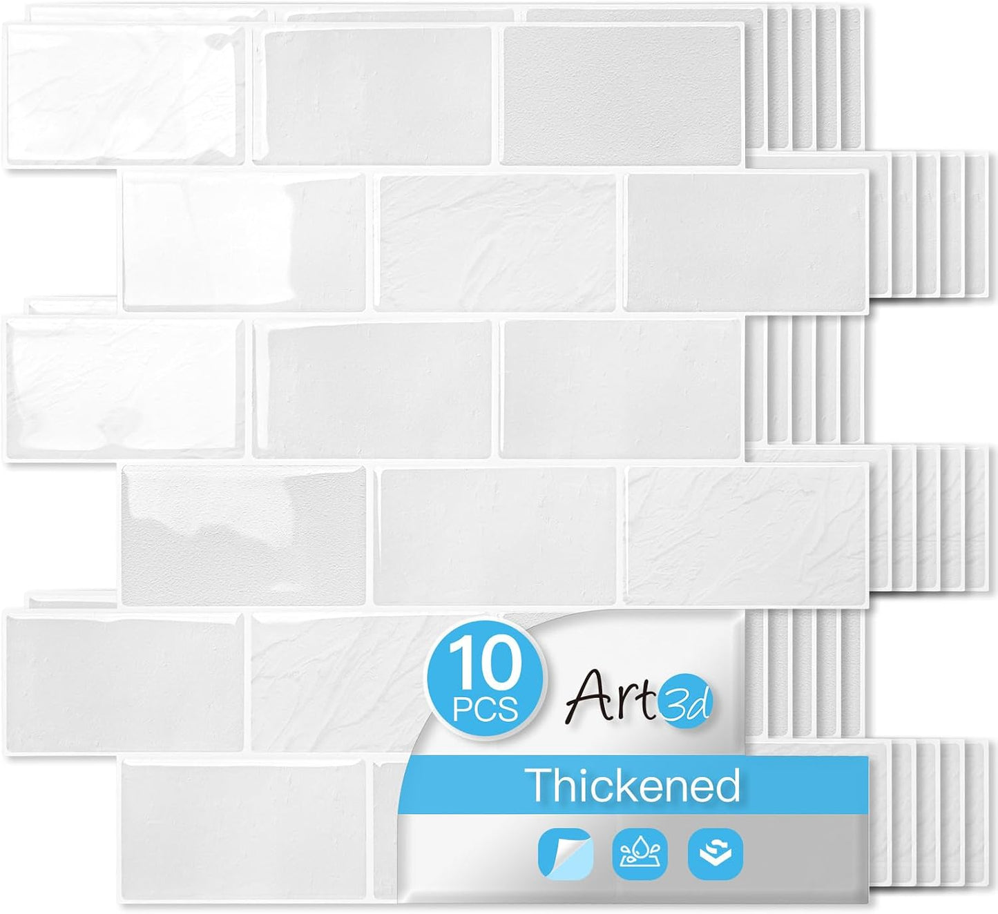 Art3d Peel and Stick Backsplash for Kitchen White Subway (10 Tiles, Thicker Design)