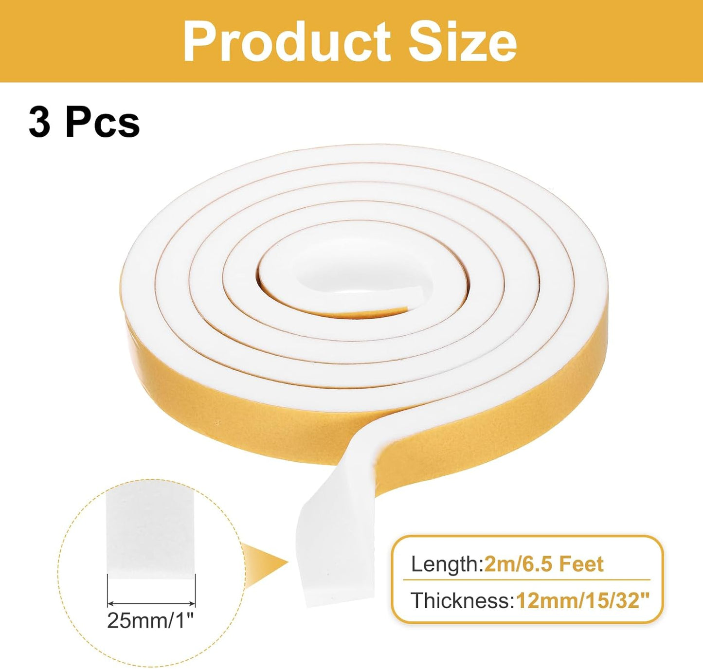 MECCANIXITY Weather Door Seal Strip Tape, Door Insulation Stripping Single Side Strong Self Adhesive Foam Tape Gap Filler for Door, Window, 1/4 Inch x 1/16 Inch x 32 Feet White 2 Pack