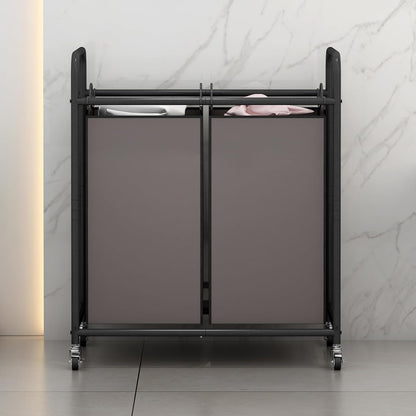 SUOERNUO Laundry Sorter Basket 2 Bag Laundry Hamper Cart with Rolling Lockable Wheels and Removable Bags Laundry Organizer Cart for Clothes Storage, Assorted