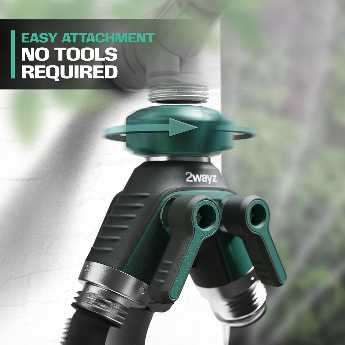 2WAYZ Hose Splitter 2 Way Heavy Duty Outdoor Faucet and Garden Connector - Water Spigot Splitter - Durable All-Metal Y Adapter with Shut-Off Valve - 4 x 4 x 1.5 Inches