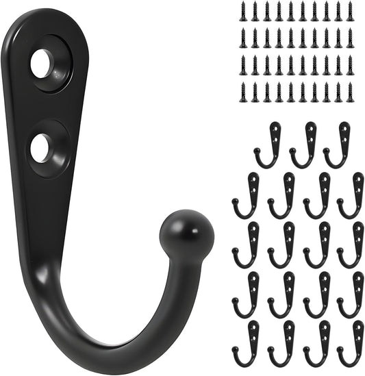 20 Pcs Key Hooks Coat Hooks for Hanging, Key Holder, Wall Mount Hook with Stainless Steel Screws, Command Hooks Utility Hangers for Key, Hat, Cup, Coat, Picture (White)