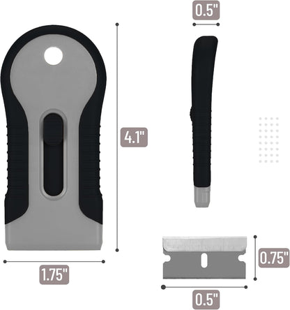 Bates- Razor Blade Scraper Tool, 2 Pack, 30 Extra Stainless Steel Blades, Anti-Slip Ergonomic Handle Design, Razor Scraper Set for Cleaning Window, Paint, Oven, Glass, Stove