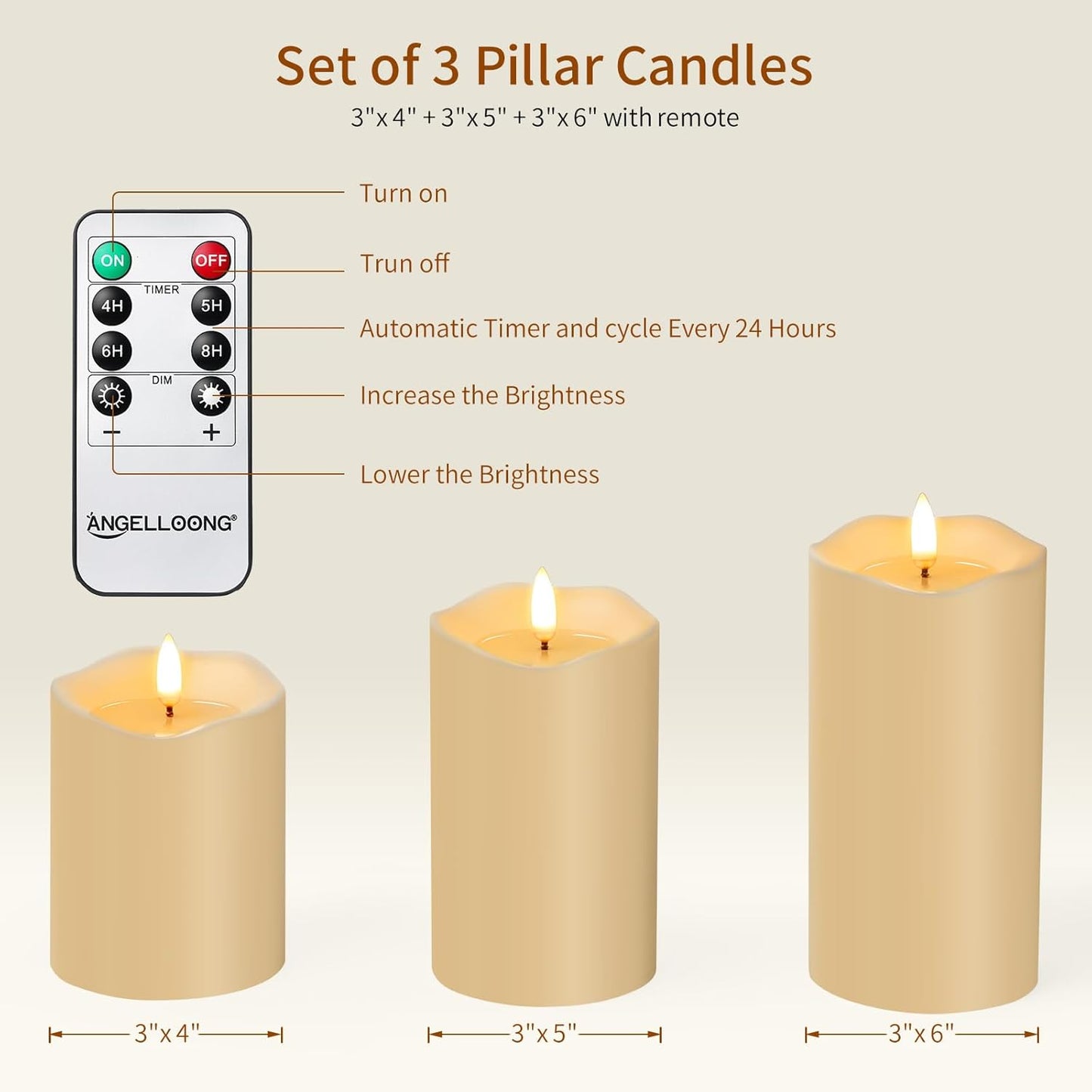 ANGELLOONG Flickering Flameless Candles, Realistic Battery Operated Candles with Remote and Timer, Set of 3 LED Candles for Room Fall Home Wedding Decor Centerpieces Table Party Valentines Decorations