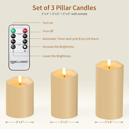 ANGELLOONG Flickering Flameless Candles, Realistic Battery Operated Candles with Remote and Timer, Set of 3 LED Candles for Room Fall Home Wedding Decor Centerpieces Table Party Valentines Decorations