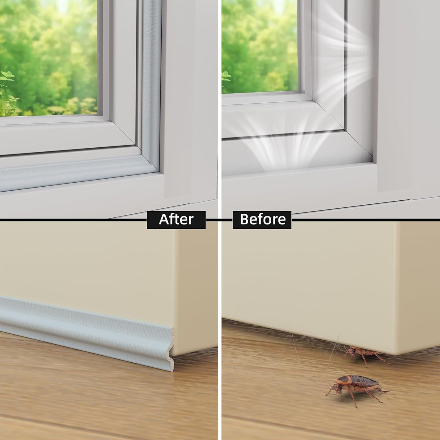 118 inch Weather Stripping Door Seal Strip for Bottom of Door,Self-Adhesive Window Draft Stopper Foam Seal Strip,Soundproof Window Insulation Weather Strip for Winter Gap Blocker(White)