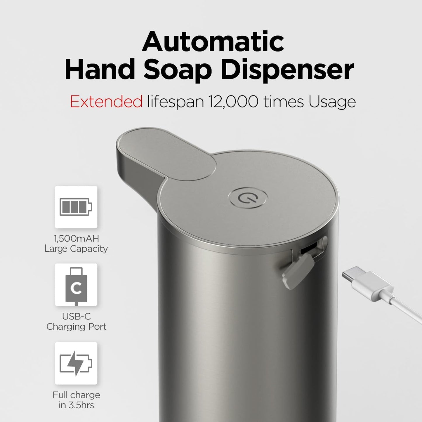Mooas Automatic Foaming Soap Dispenser - Pure & Clean, Stainless Metal Rechargeable Electric Sensor, Touchless Dish Soap Dispenser for Kitchen & Bathroom, Commercial 9.4oz (Ivory)