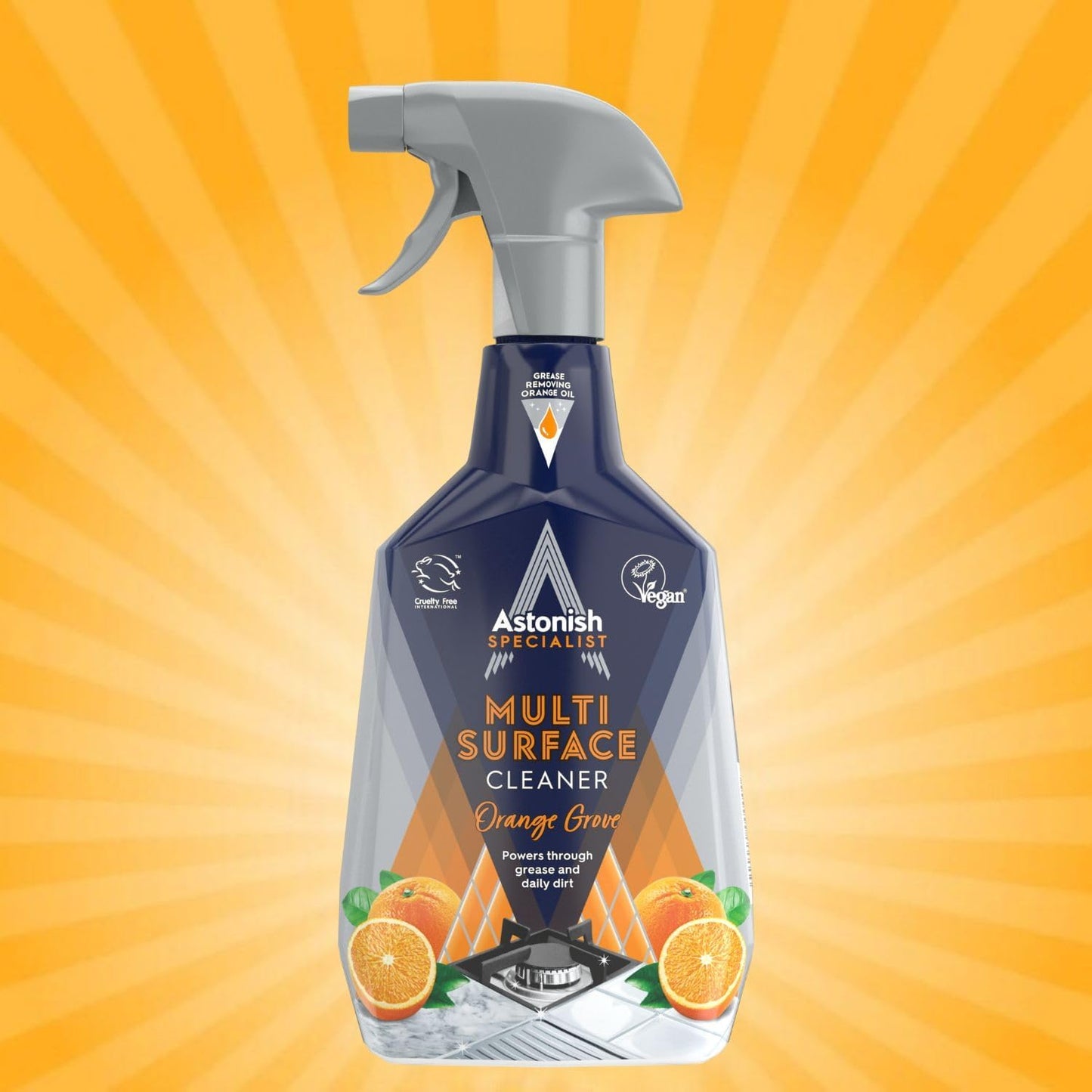 Astonish Specialist Multi Surface Cleaner - Orange Grove Scented Heavy Duty Kitchen Cleaner - Cruelty Free Formula Cuts Through Grease And Stains On Kitchen Surfaces & Oven Doors, 750ml Spray Bottle