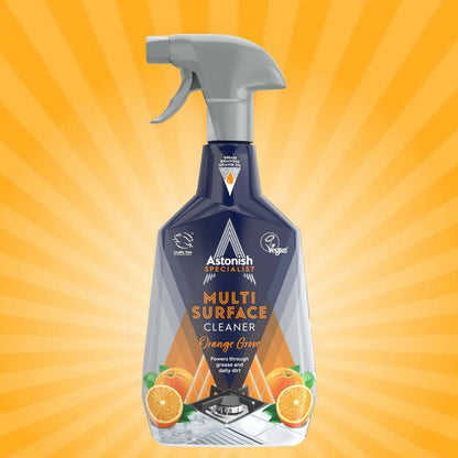 Astonish Specialist Multi Surface Cleaner - Orange Grove Scented Heavy Duty Kitchen Cleaner - Cruelty Free Formula Cuts Through Grease And Stains On Kitchen Surfaces & Oven Doors, 750ml Spray Bottle