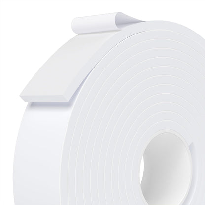 Weather Stripping Door Seal White,1/2Inch Wide X 1/4 Inch Thick,Air Conditioner Window Seal,Self Adhesive Foam Tape High Density Foam Sealing Strip,Soundproof Foam Tape Roll,Total 16.4 Feet Long