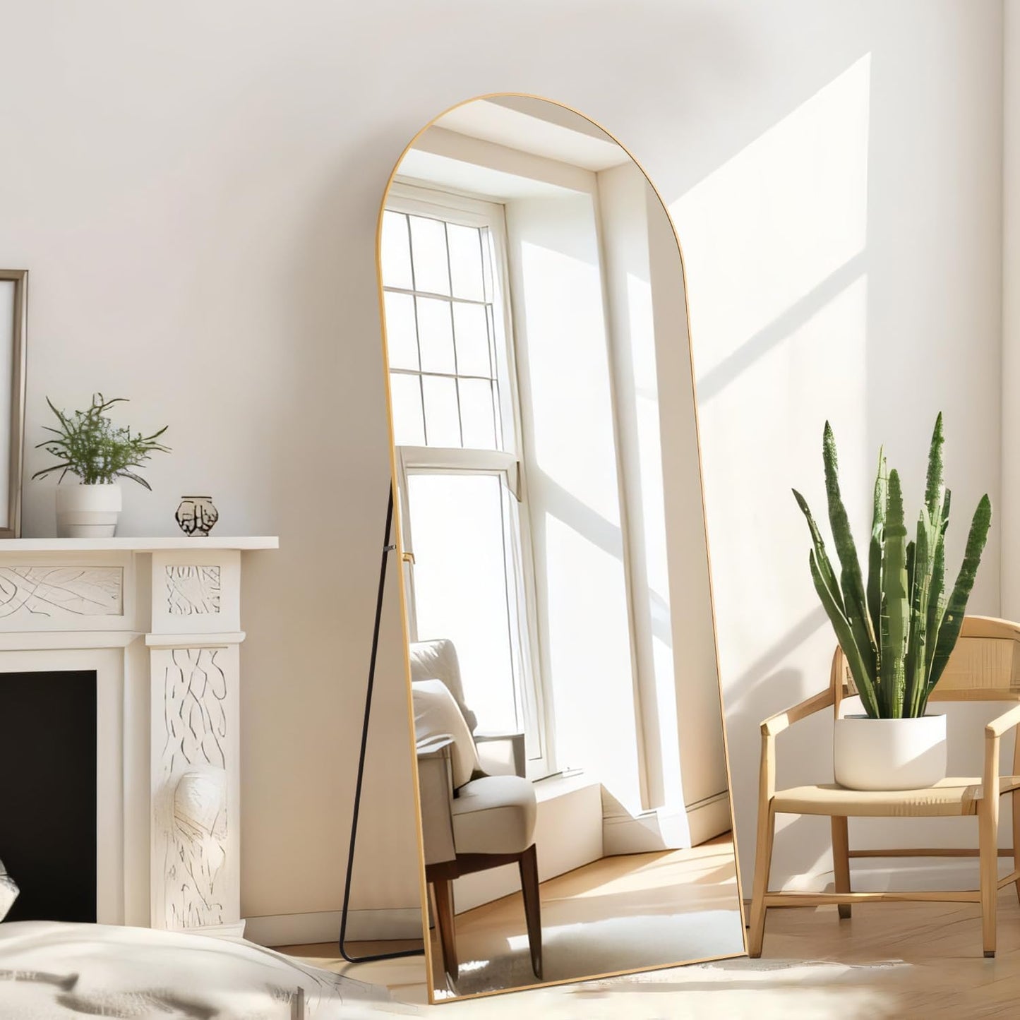 Arched Mirror Full Length, Upgraded 16"x59" Body Wall Mirrors with Shatter-Proof Glass, Floor Standing, Hanging or Leaning, Tall Arch Mirror with Stand Aluminum Alloy Frame for Bedroom, Black