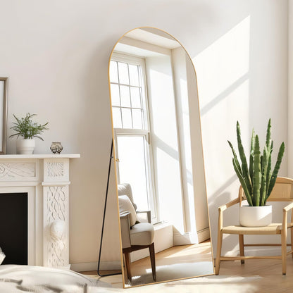 Arched Mirror Full Length, Upgraded 16"x59" Body Wall Mirrors with Shatter-Proof Glass, Floor Standing, Hanging or Leaning, Tall Arch Mirror with Stand Aluminum Alloy Frame for Bedroom, Black