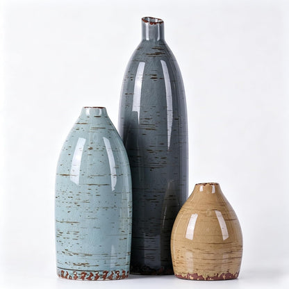 Ceramic Vase Set of 3, Neutral Vases Home Decor, Speckled White Distressed Pottery Rustic Farmhouse Decorative Vases, Small Vases for Table Mantel Entryway Bookshelf Living Room Kitchen Bedroom