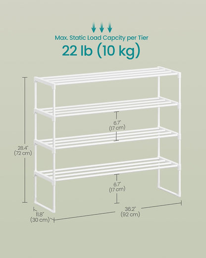 SONGMICS Shoe Rack, 6-Tier Shoe Organizer, Metal Storage Shelf, Upright or Upside Down, for 24-30 Pairs, Stackable, for Entryway, 11.8 x 36.2 x 42.7 Inches, Black ULSA306BH01