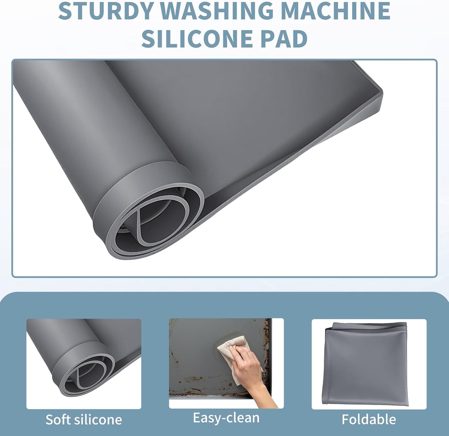 Large washing machine Drain Pan Silicone Mat, 27×27inch with 0.78" Raised Edges Foldable Washing Machine Pan Silicone Mat, Multi-function Waterproof Non Slip Washer Drip Tray for Floor Protection