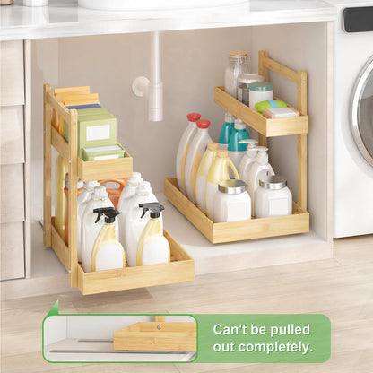 Under Sink Organizer - 2-Tier Pull Out Cabinet Organizer Vertical Slide Out Sink Shelf Storage Shelves for Multi-Purpose Bath Kitchen Bathroom Medicine (Nature, 2 Packs)