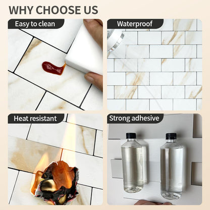 DICOFUN 10-Sheet Polished White Thick PVC Peel and Stick Backsplash, Ceramic Look Subway Tile White Kitchen Backsplash Peel and Stick Wall Tiles