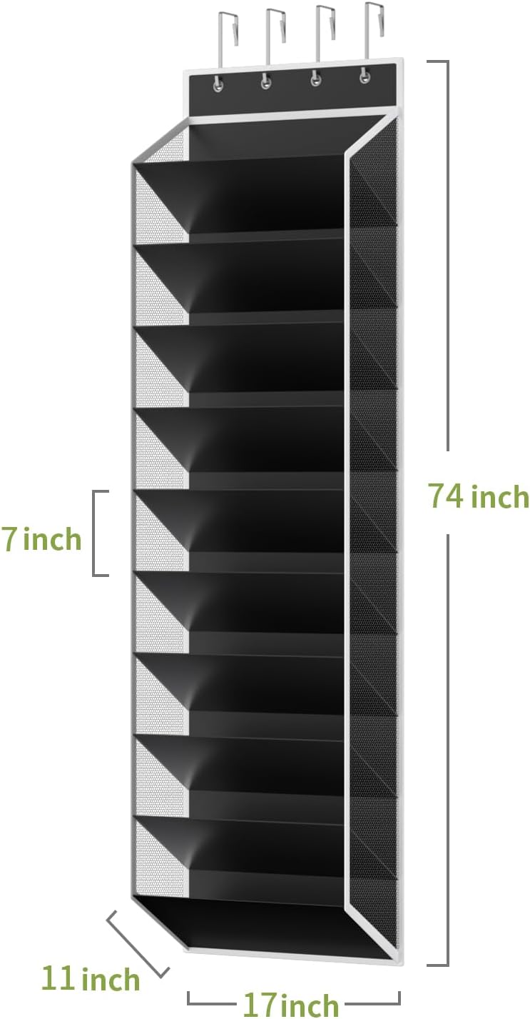 KEEPJOY Over the Door Shoe Organizer, Hanging Shoe Organizer with 4 Hooks, Shoe Holder with 14 Mesh Pockets Closet Door Shoe Storage Bag (White-2Pack)