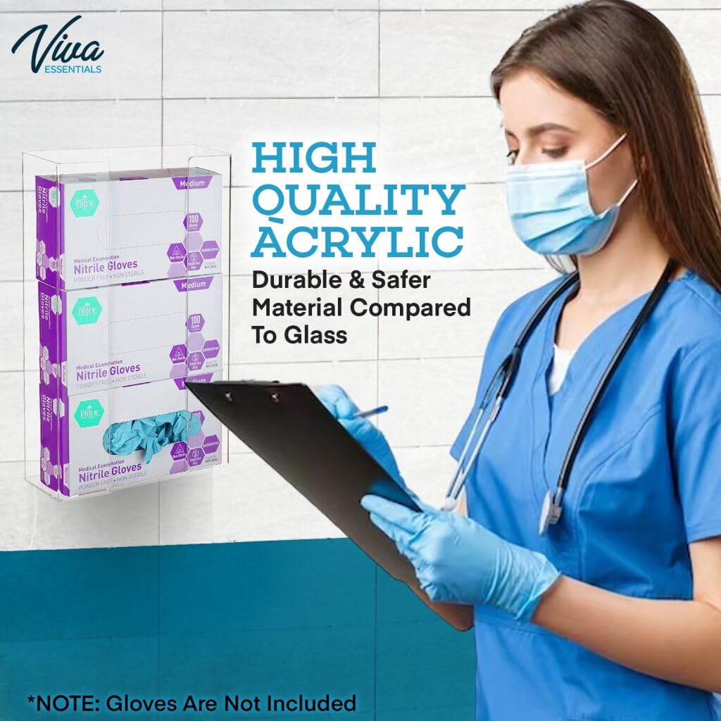 AdirMed VivaEssentials Double Glove Box Holder, Wall Mount or Free Standing Black Acrylic Glove Holder