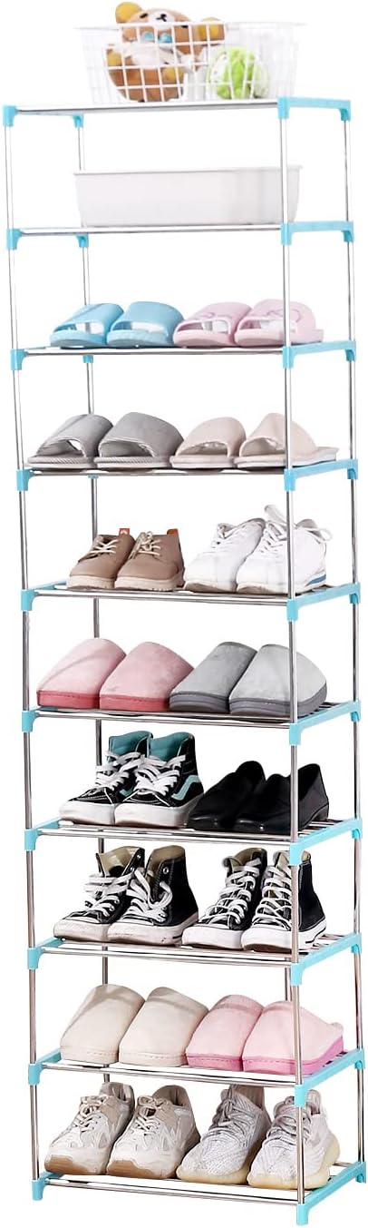 Jucaifu Stackable Small Shoe Rack, Entryway, Hallway and Closet Space Saving Storage and Organization (3-Tier, White)