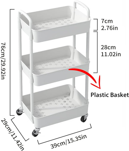 Sywhitta 4-Tier Plastic Rolling Utility Cart with Handle, Multi-Functional Storage Trolley for Office, Living Room, Kitchen, Movable Storage Organizer with Wheels, Black