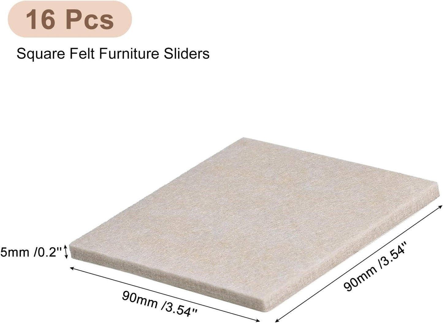 uxcell Furniture Pads, 16Pcs 2.5" - Square Self Adhesive Felt Furniture Pads, Floor Protectors for Furniture Feet Chairs Legs Hardwood Floors (Brown)