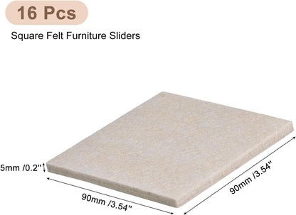 uxcell Furniture Pads, 16Pcs 2.5" - Square Self Adhesive Felt Furniture Pads, Floor Protectors for Furniture Feet Chairs Legs Hardwood Floors (Brown)