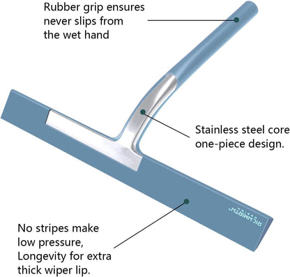 Shower Glass Cleaner Squeegee, 9 Inch Width Silicone Bathroom Squeegee for Shower, Glass, Car Window, Mirror - Green