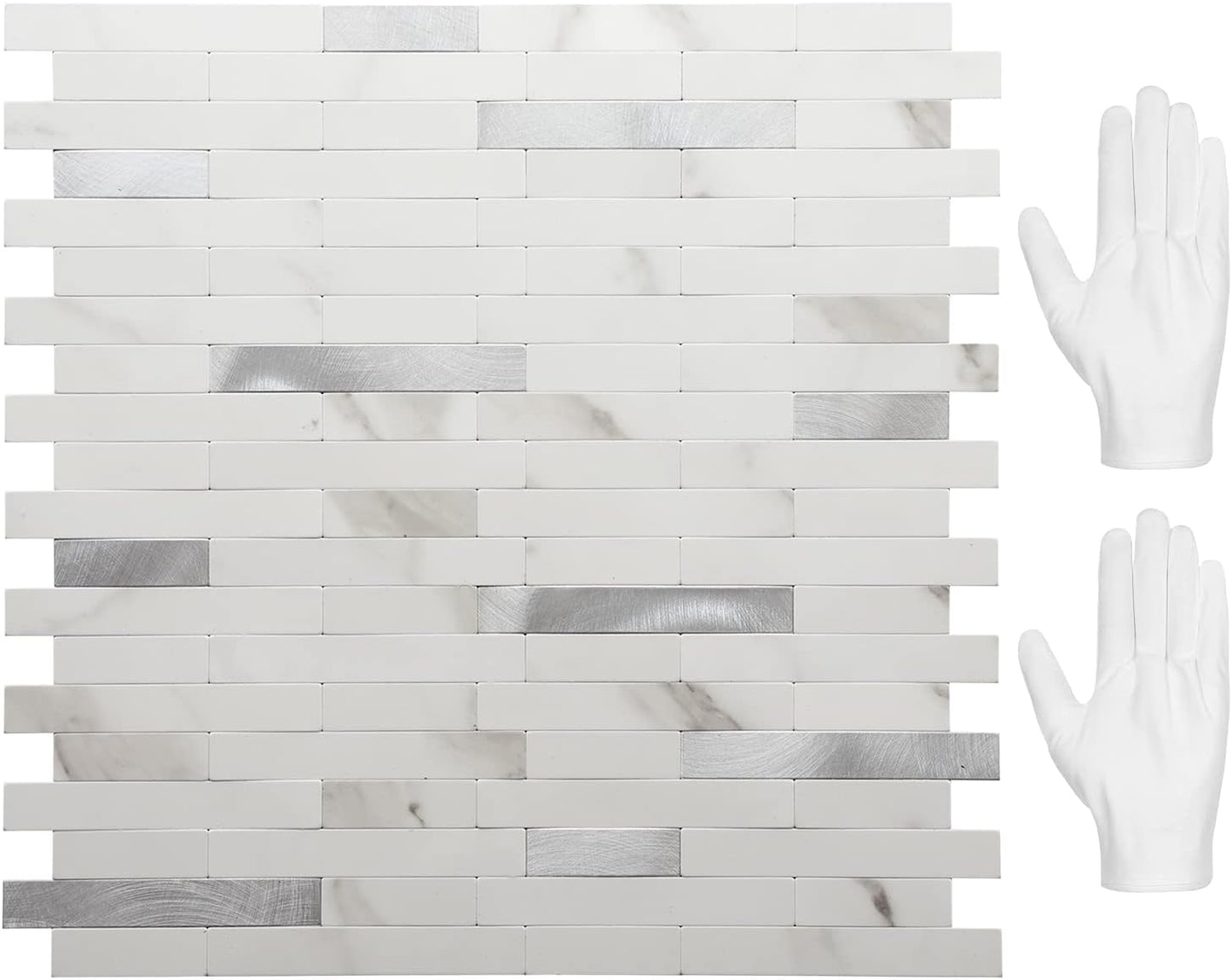 STICKGOO Peel and Stick Backsplash Tile, Stick on Backsplash for Kitchen and Bathroom, Volakas White Look PVC Mixed Metal Silver Self Adhesive Wall Tiles(Sample)