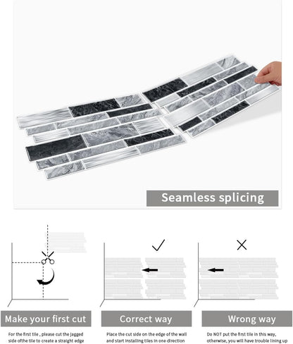 36 Sheets of Self Adhesive Marble Tile Wall Tiles Vinyl Sticker | 9.68 x 4.72in Water Resistant, Easy to Stick and Peel off, Suitable for DIY Decoration on Ceilings and Walls (Black)
