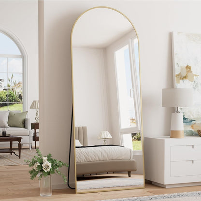 Prywot Arched Full Length Mirror, 70"x26" Free Standing Floor Mirror, Modern Full Body Mirrors with Stand, Wall Mirrors with Aluminum Alloy Frame for Bedroom,Living Room, Gold