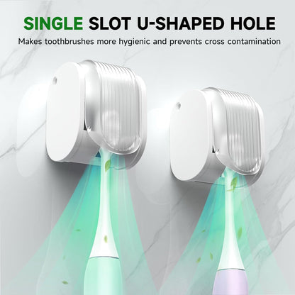 2 Pcs Toothbrush Holders Wall Mounted, Single Slot Design, Shower Self Adhesive Wall Mounted Toothbrush Holder with Cover, Waterproof and Dustproof, Suitable for Bathroom, Family, Travel (Transparent)