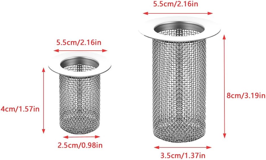 2 Pack Sink Drain Hair Catcher Shower Drain Strainer Stainless Steel Long Cylinder Tub Mesh Strainer Slop Basket Filter Trap for Bathroom Sink Utility Room Laundry Room RV Lavatory Bathtub