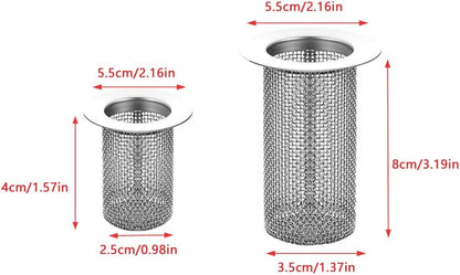 2 Pack Sink Drain Hair Catcher Shower Drain Strainer Stainless Steel Long Cylinder Tub Mesh Strainer Slop Basket Filter Trap for Bathroom Sink Utility Room Laundry Room RV Lavatory Bathtub