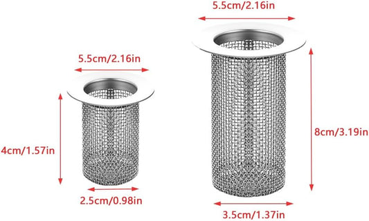2 Pack Sink Drain Hair Catcher Shower Drain Strainer Stainless Steel Long Cylinder Tub Mesh Strainer Slop Basket Filter Trap for Bathroom Sink Utility Room Laundry Room RV Lavatory Bathtub