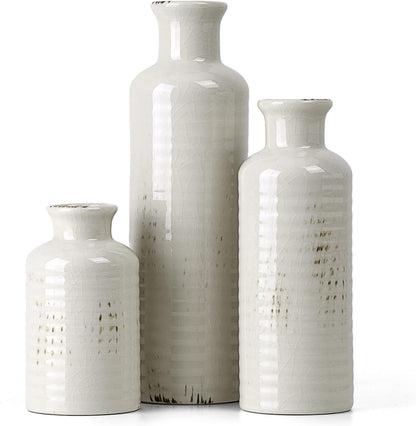 CUCUMI Ceramic Vase Set of 5, Home Decor Farmhouse Décor Handmade Pottery Vases for Pampas Grass, Dried Fresh Flowers, Table, Living Room, Kitchen, Shelf, Entryway Mantel Neutral Tones
