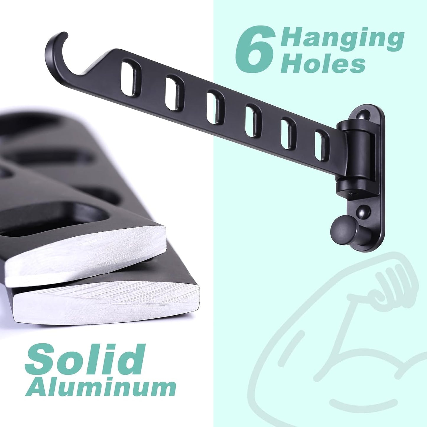 Wall Mounted Clothes Hanger with Swing Arm - 8-Hole Laundry Room Drying Rack | 180° Rotation & Space Saving for Hanging Clothes | Swing Away Coat Hanger | Aluminium(2-Pack, White)
