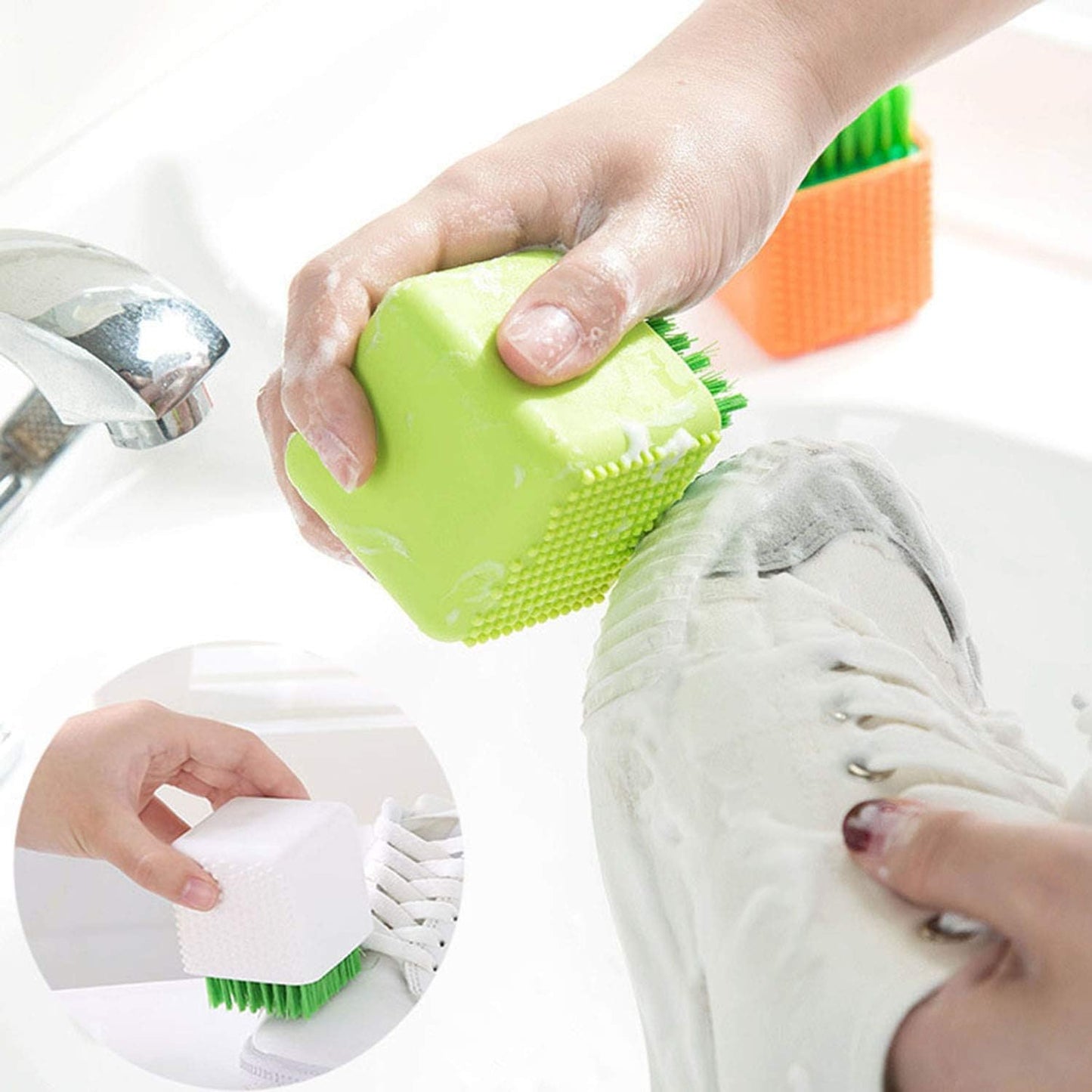 2 Pack Silicone Laundry Brush Scrub Multi-use Household Cloth Washing Brush Dual-use Scrubbing Brush for Clothes Underwear Shoes, Plastic Soft Cleaning Tool