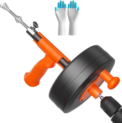 Drain Snake, 50ft Flexible Steel Drain Auger With Drill Adapter, Heavy Duty Sink Plumbing Unblocking Hand Auger Remover, Manual Or Powered for Shower & Bathtub Clogs-No auto retract or feed