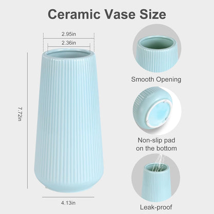 White Ceramic Vase, GUKJOB Small Cute Flower Vase for Pampas Grass, Home, Living Room, Dining Table, Farmhouse, Office Decor, Bedroom, Table, and Kitchen Shelf (White- 2PCS)