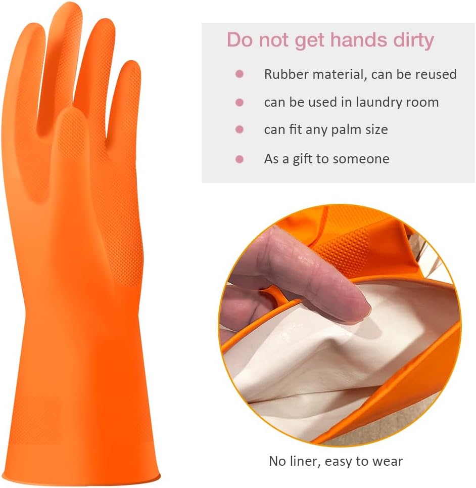 Alimat PluS 3 Pack Reusable Cleaning Gloves Latex Free, Dishwashing Gloves with Cotton Flock Liner and Embossed Palm, Waterproof Household Gloves for Laundry, Gardening (Medium)