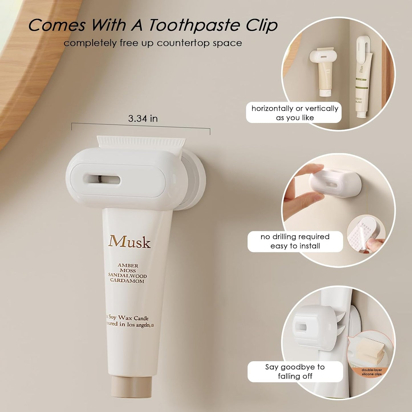 2PCS Toothbrush Holder Wall Mounted for Bathroom with Cover for Shower - with Toothpaste Clip - Single Slot Toothbrush Dispenser Storage Organizer for Travel with Detachable Design