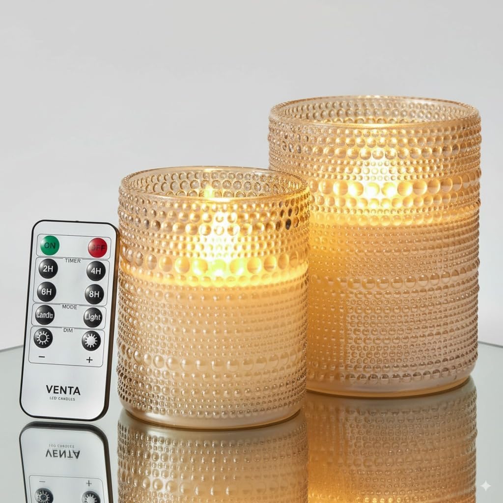 VENTA Set of 3 White Pillar Candles | Real Wax Battery Operated Flickering LED Candles with Remote | Timeless Decor for Farmhouse, Modern & Mantel Displays