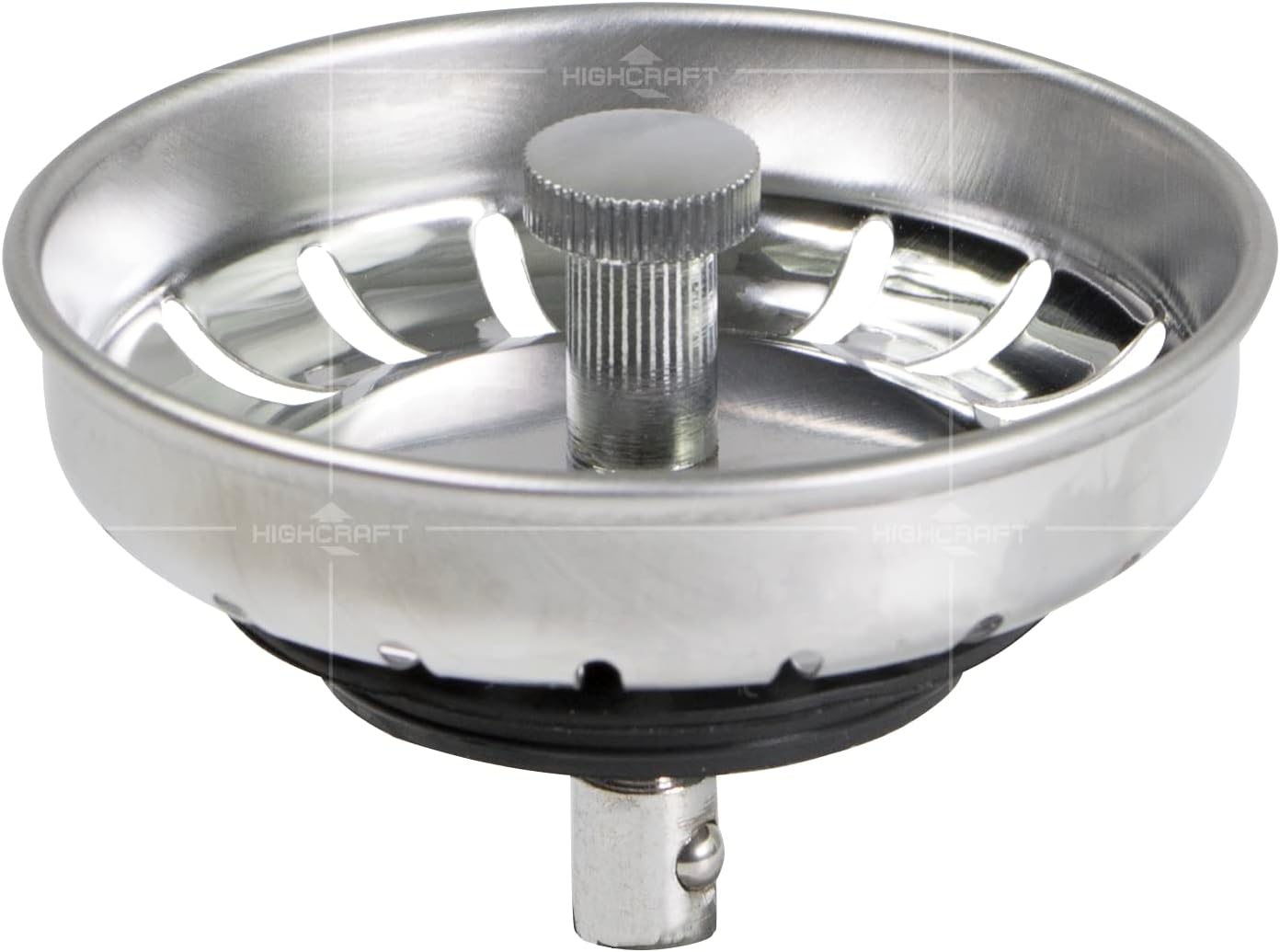 Highcraft 9754JO Stainless Steel Kitchen Sink Strainer Basket-Replacement for Standard Drains (3-1/2 Inch) -Ball-Lock Rubber Stopper, 3-1/2
