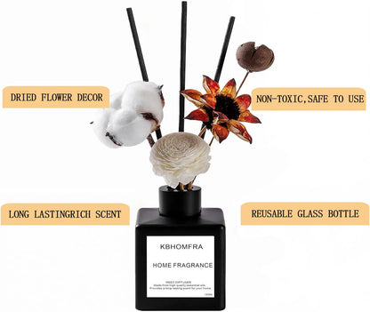 Reed Diffuser Set with Dried Flowers, 3.38fl.oz Fragrance Diffuser with Sticks, Scented Sticks Aroma Diffuser, Home & Office Décor for Air Fresheners, Bathroom (Jasmine Tea)