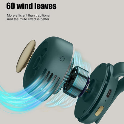 Portable Silent Mini Bladeless Fan Clip On, Rechargeable Wearable Clip On Fan for Shirt, Adjustable 3 Speeds & Queit Small Waist & Neck Cooling Fan, Suitable for Outdoor Travel Office (Green)